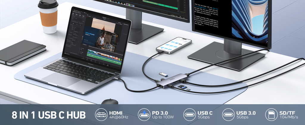 Selore USB C to Dual HDMI Adapte 8 IN 1