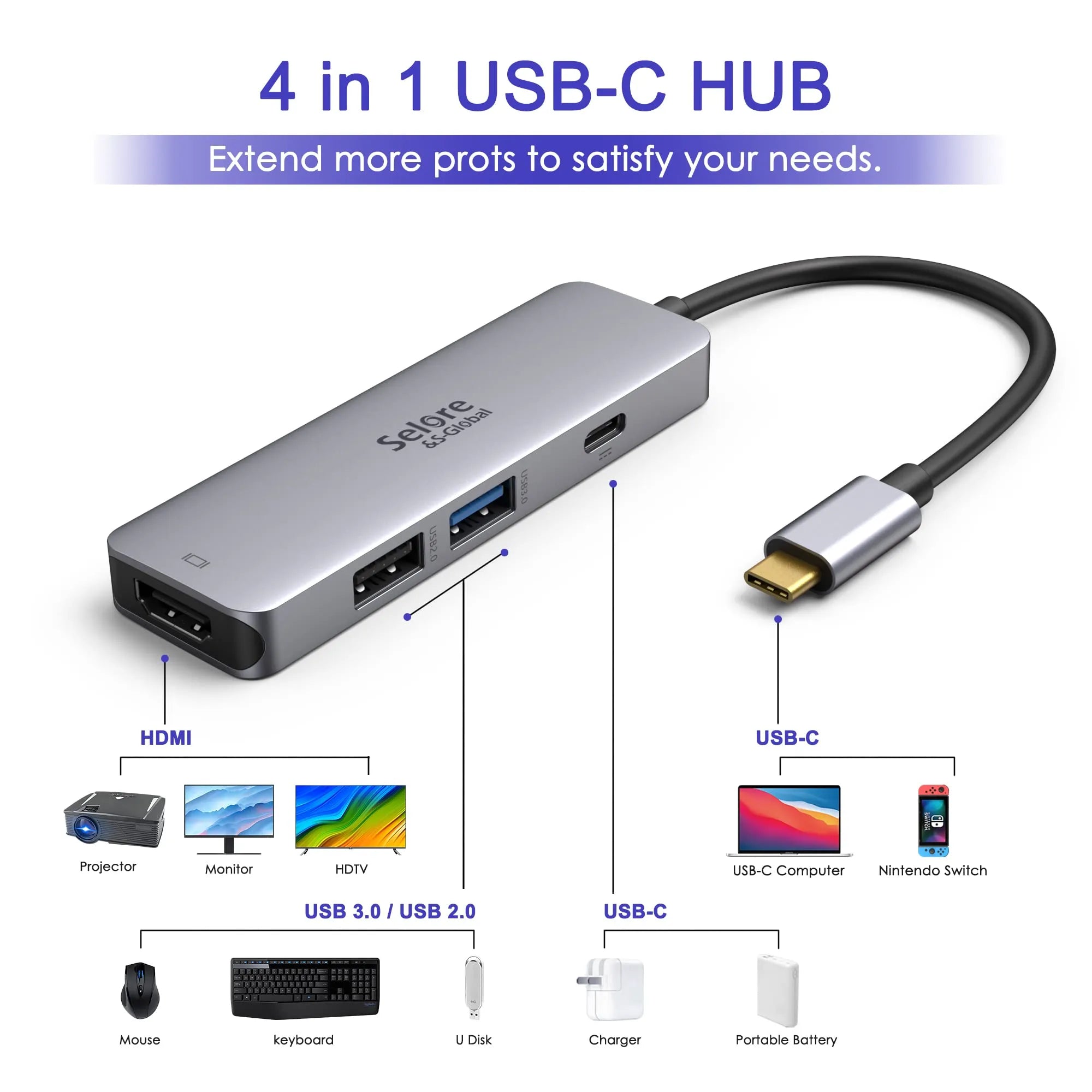 Selore Switch HDMI Adapter 4 in 1 AV Multi-port Hub