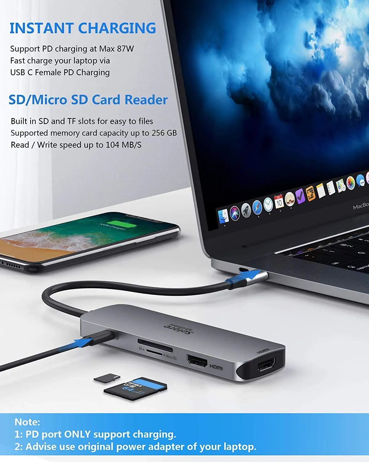 Selore USB C to Dual HDMI Adapter 8 in 1 with 3 USB A 3.0