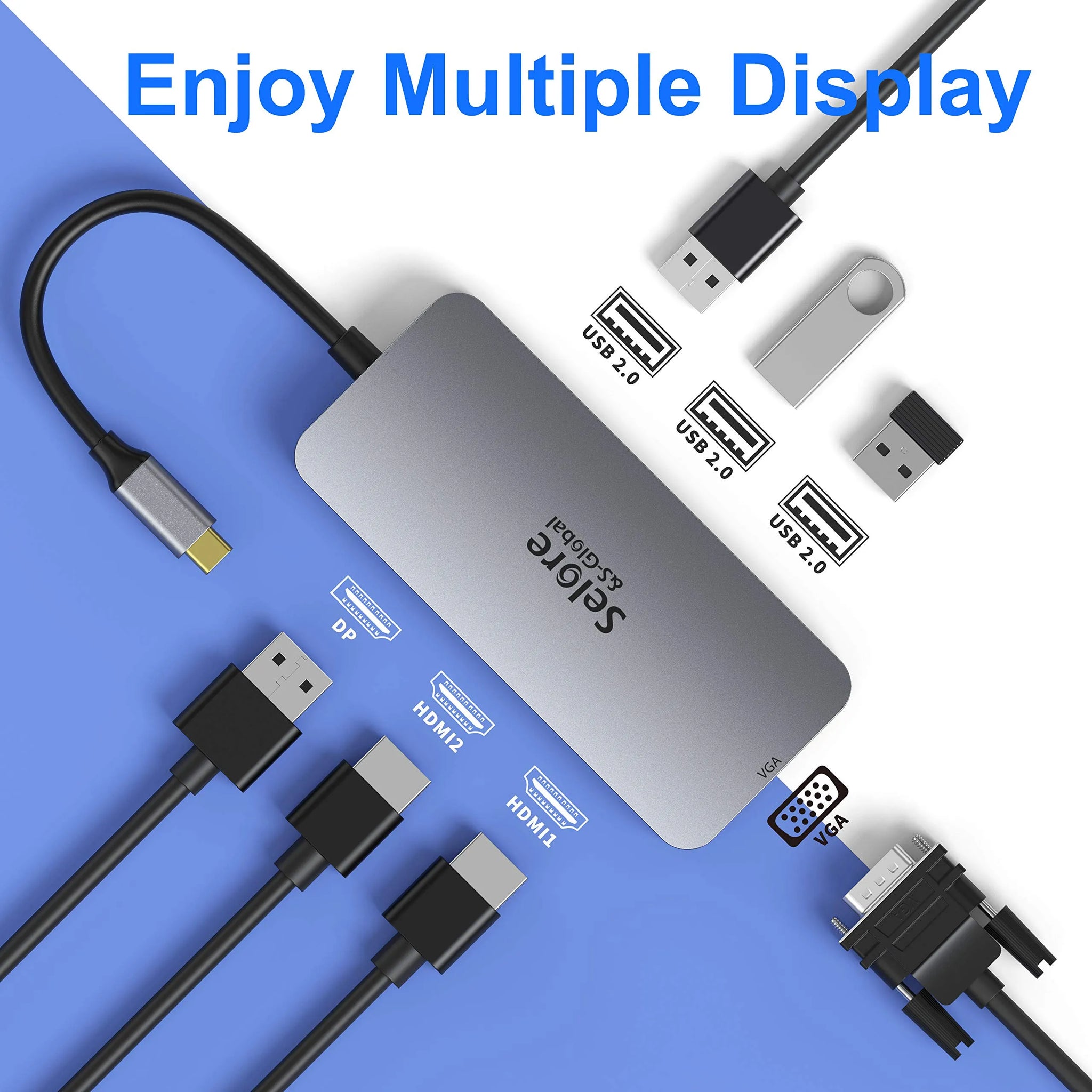 Selore USB C to Dual HDMI Adapter 7 IN 1
