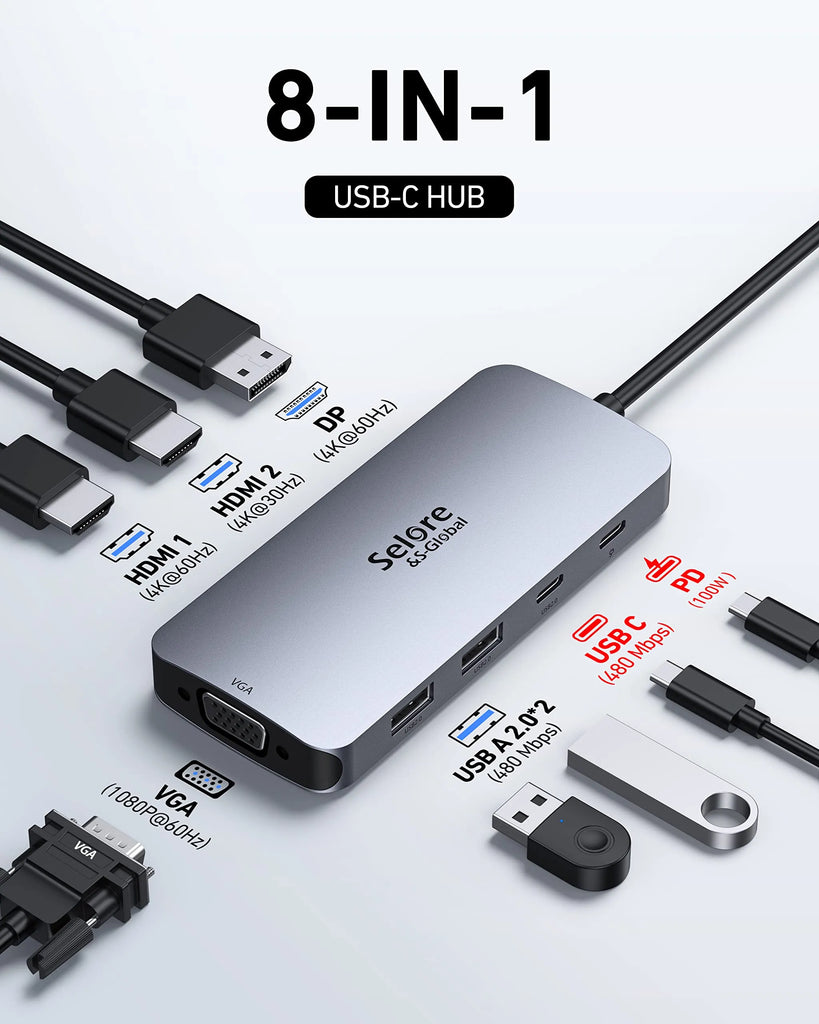 Produktbild von SELORE USB C Docking Station, 9 In 1 USB C Hub 2 HDMI Dual