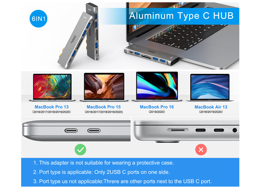 USB C Hub Adapter for MacBook Pro 2020/2019/2018/2017/2016 13 15