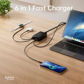 Selore 65W 6 Port Multiple USB Charging hub Fast USB C Charger Block