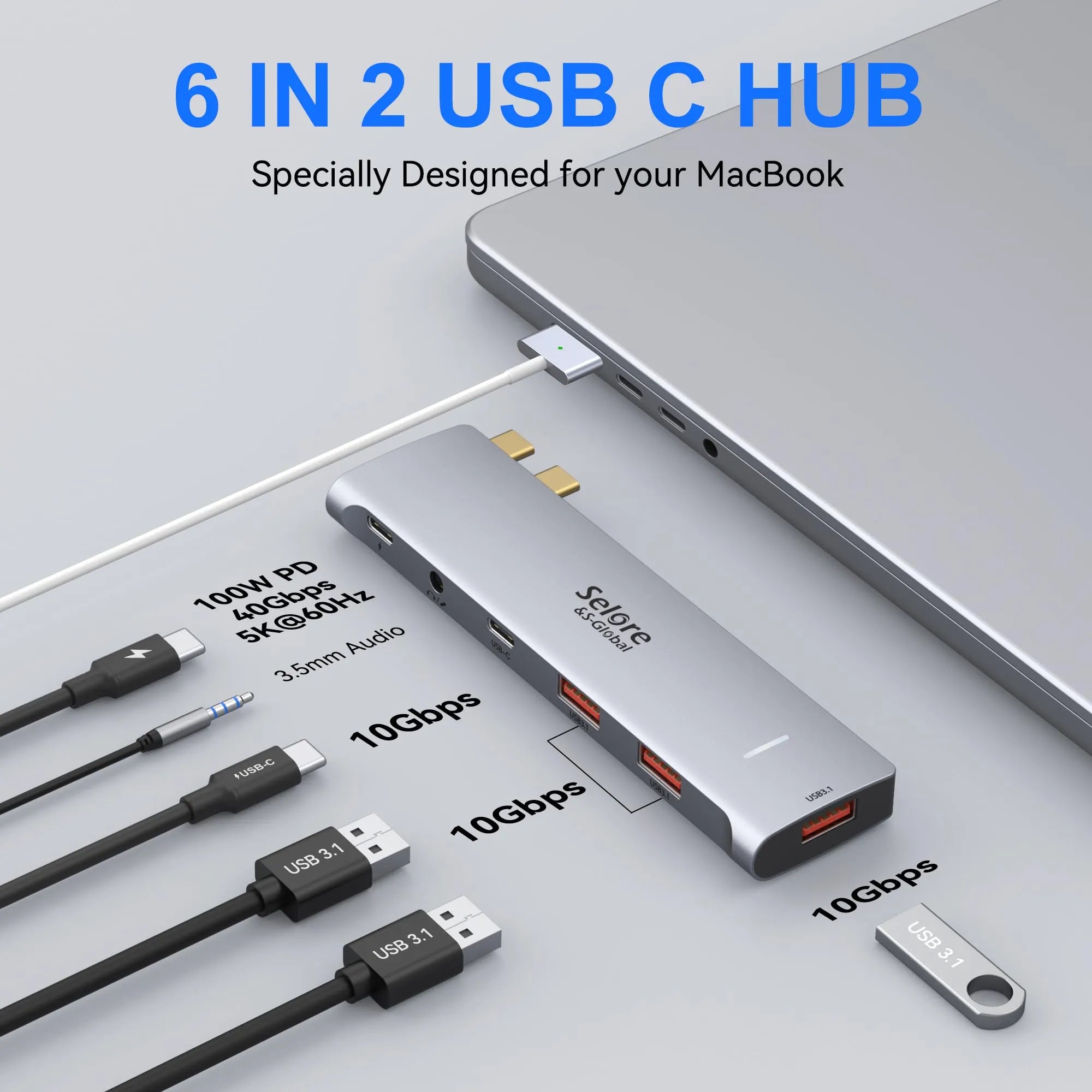 VVB USB C Hub Multiport Adapter Macbook Pro Air 6 in 1 USB C 4K