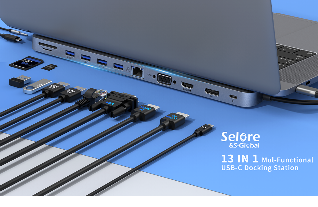Selore Docking Station 13 IN 1 with VGA Display