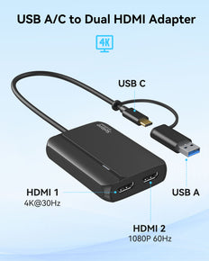 Selore USB 3.0 Dual HDMI Adapter for Mac & Windows