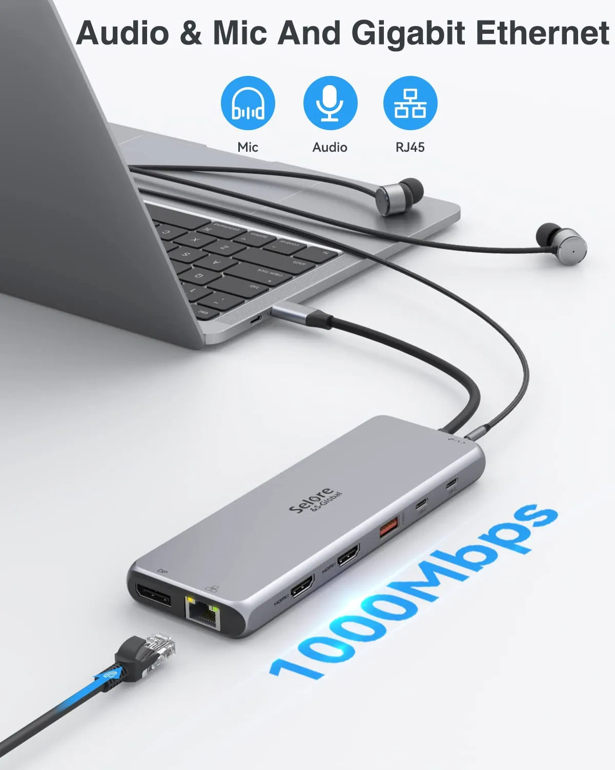 Ugreen USB C Hub Adapter for MacBook Pro and MacBook Air - Gray/Silver