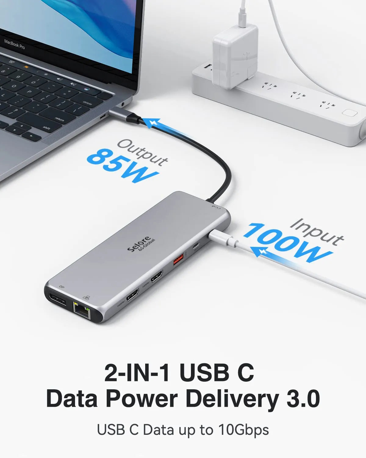 Hub USB C, Adaptateur Multiport 7 en 1 avec 4K HDMI VGA USB 3.0 100 W PD et  Ethernet RJ45, Station d'accueil Compatible avec MacBook Pro & Air et