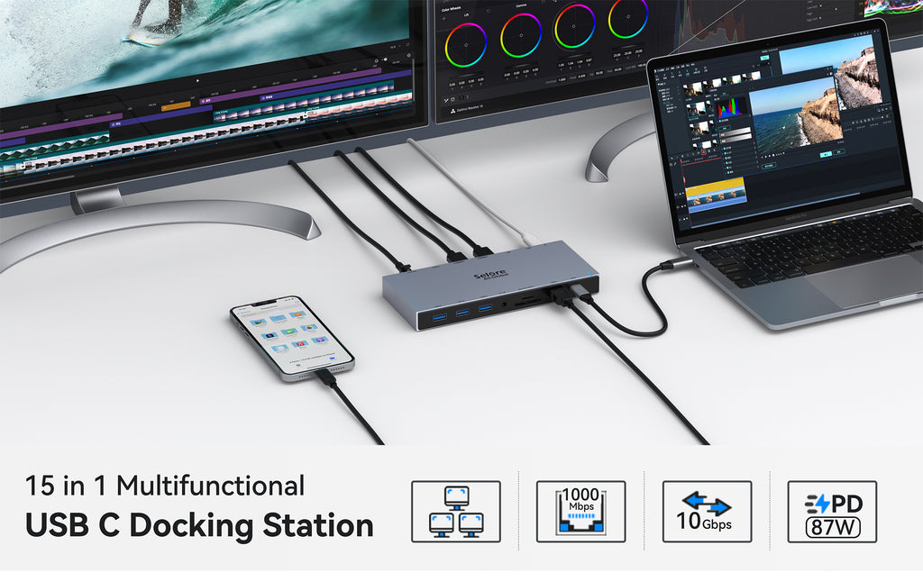 USB C Docking Station 15 IN 1 With Dual HDMI 