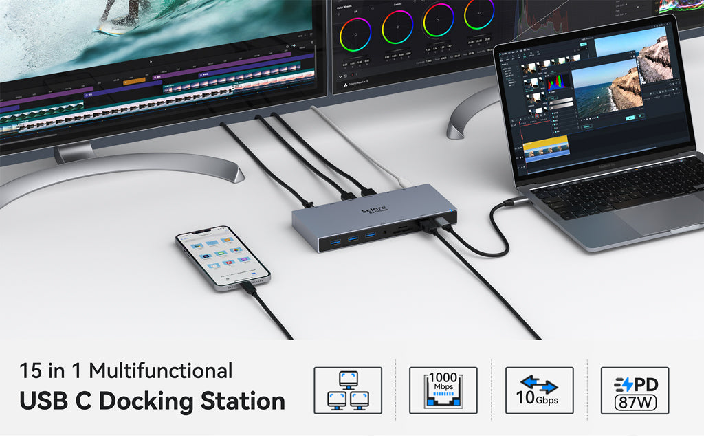 USB C Docking Station 15 IN 1 With Dual HDMI phone poster 1
