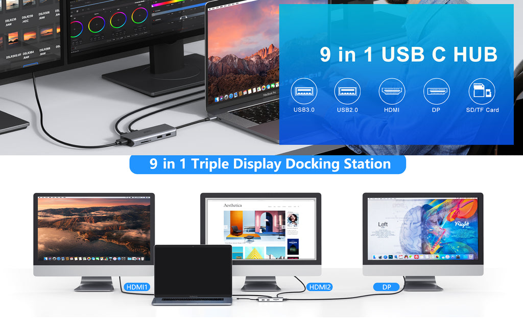 Selore Docking Station 9 IN 1 with Dual HDMI