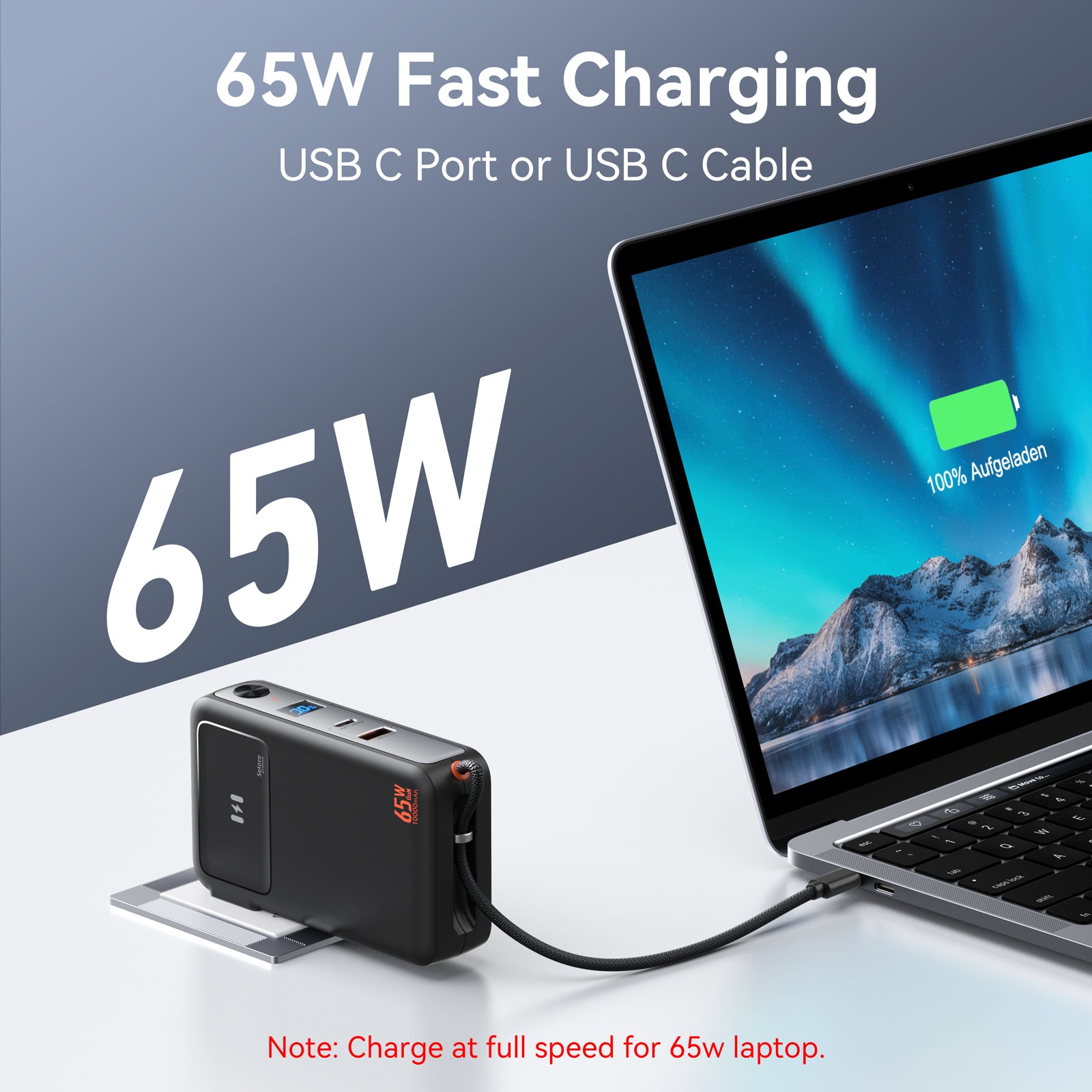 Selore 10,000mAh PD35W Power Bank with 65W GaN Wall Charger & Built-in USB-C Cable