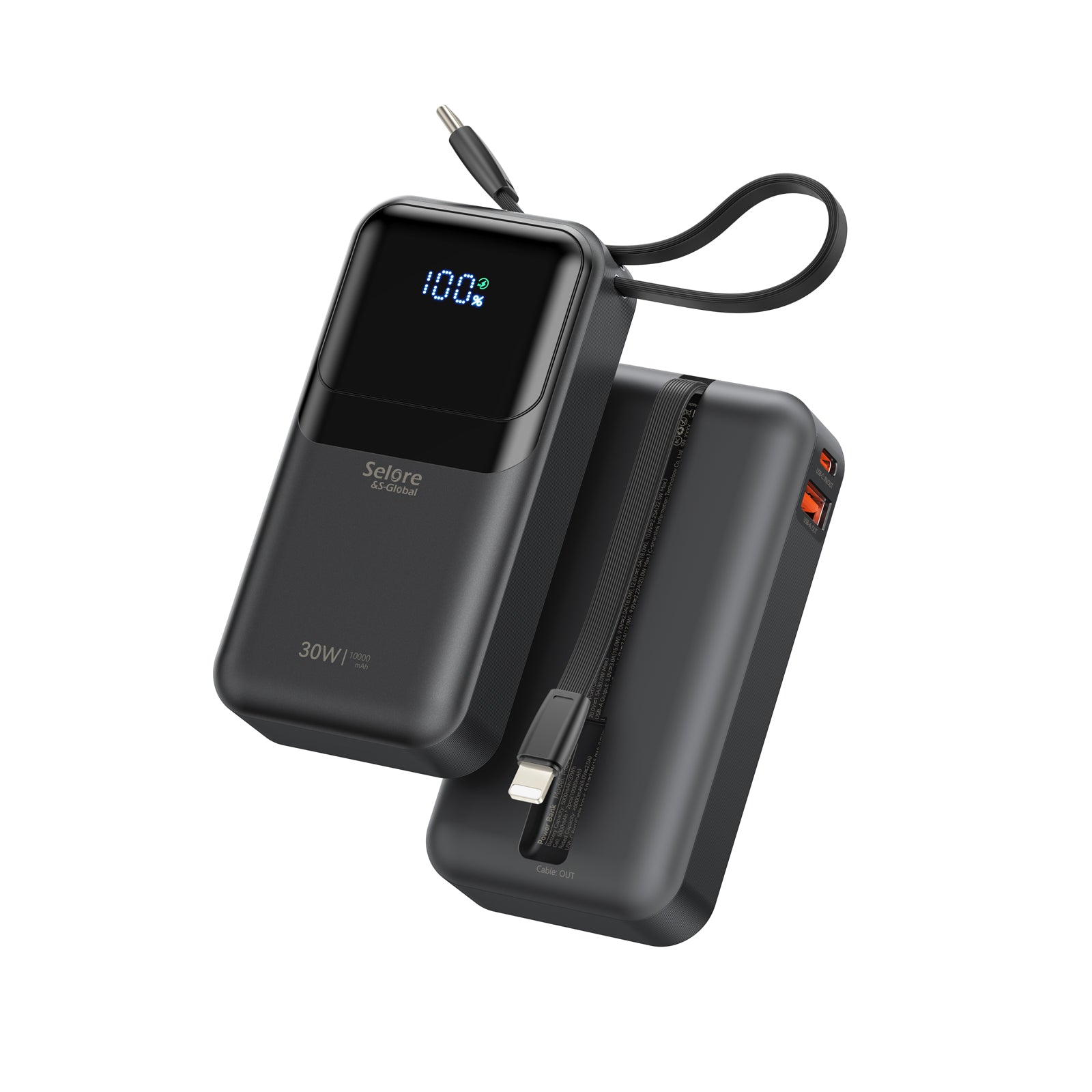 Selore PD 30W Portable iPhone Power Bank with Built in USB C & Lightning Cable