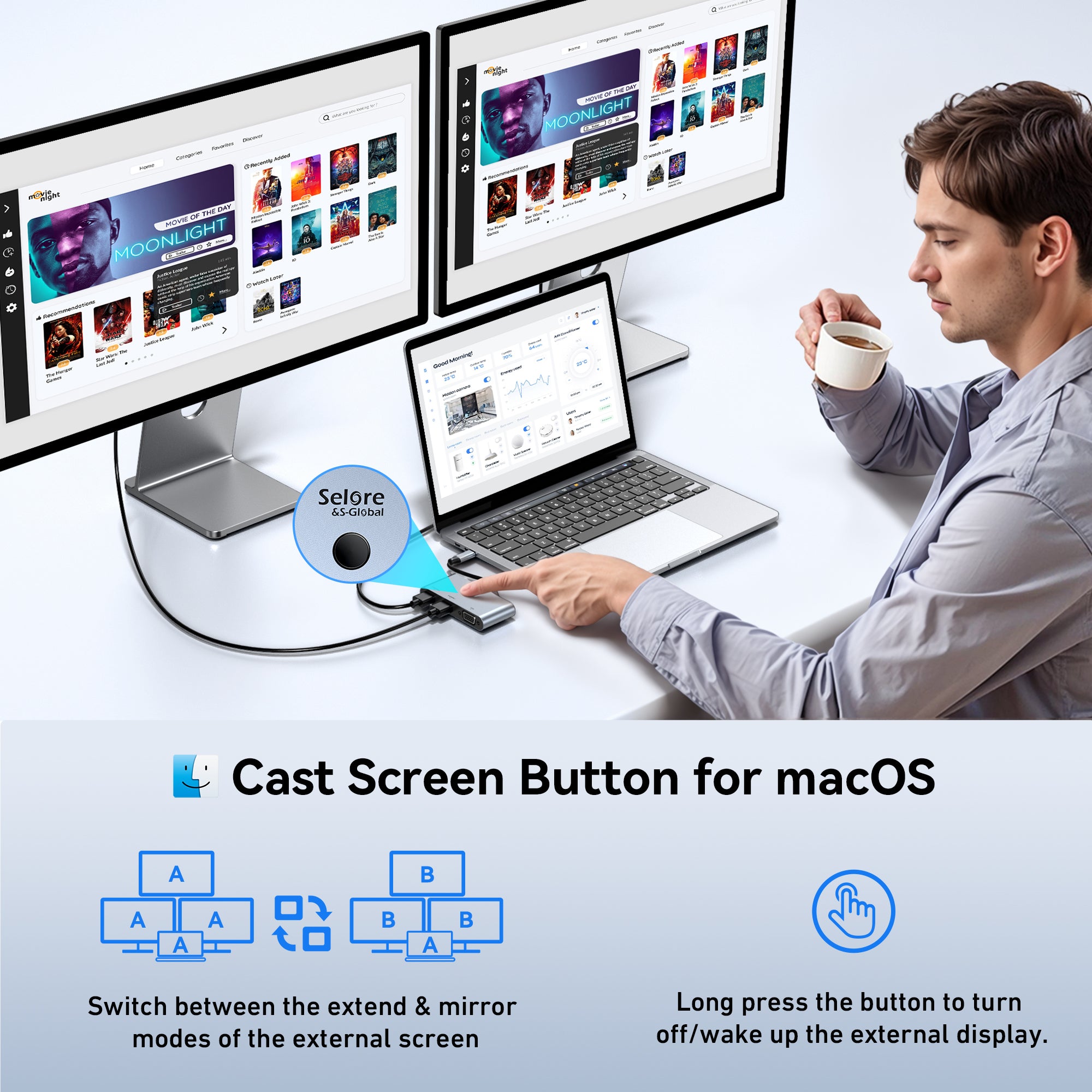 Using Usb From Monitor Selore USB C Docking Station 3 Monitors, USB C to Dual HDMI VGA Adapte
