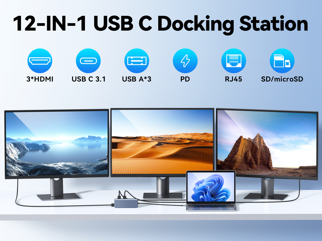 Selore 3 HDMI Docking Station 3 monitors,USB C Docking Station for Laptop