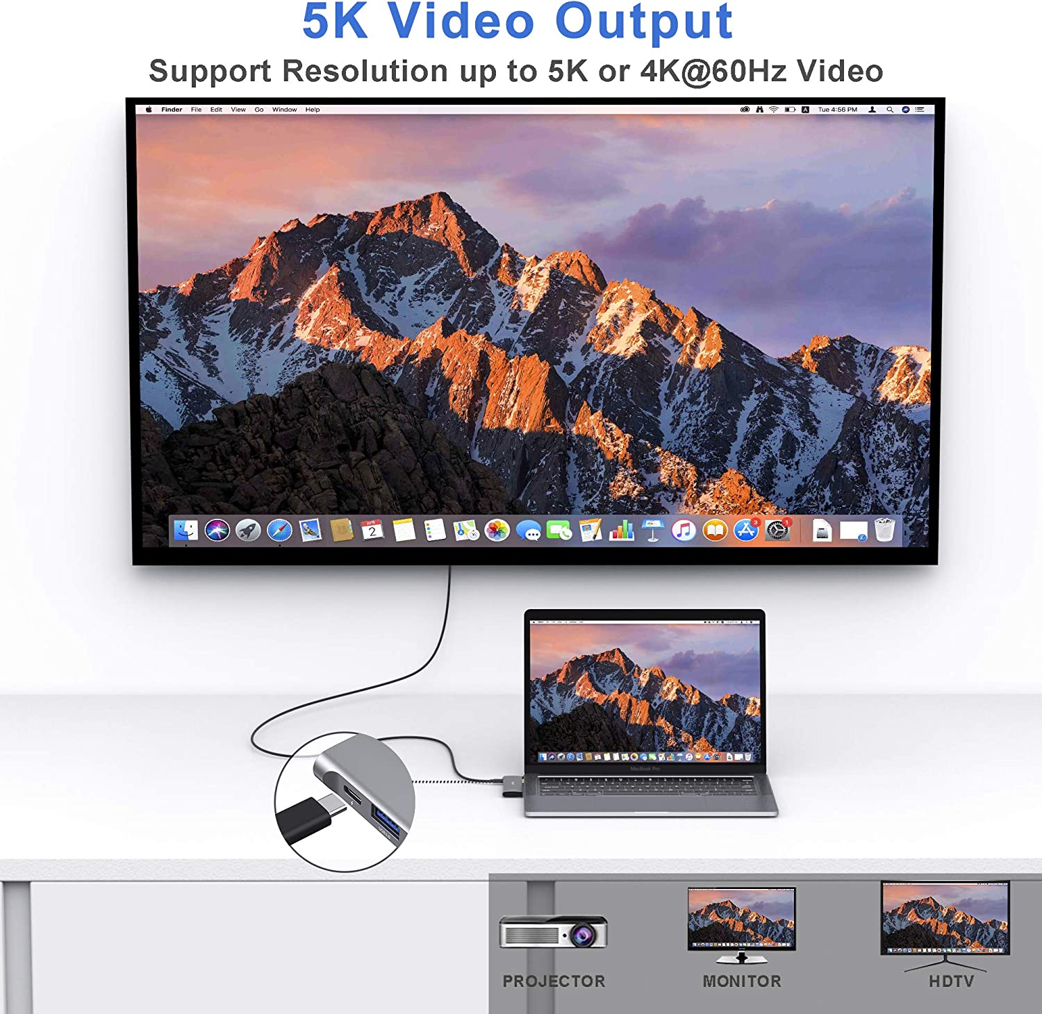 Connect your Macbook Pro or Macbook Air to a monitor, TV or projector